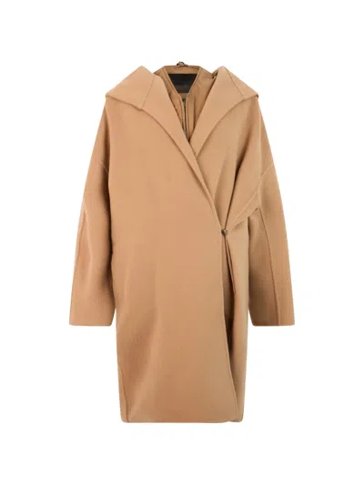 Herno Hooded Crossover Coat In Brown