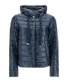 Herno Cropped Down Jacket With Hood In Ultralight Dark Blue Nylon In Blue