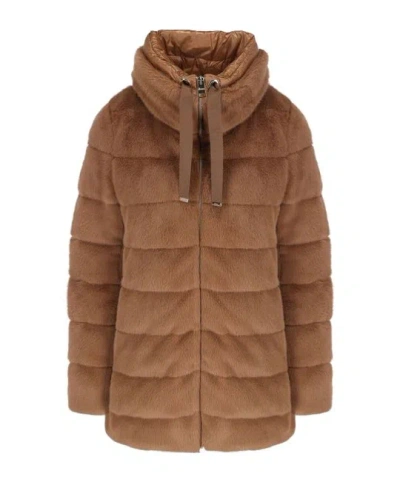 Herno Hooded Down Jacket In Brown