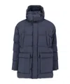 Herno Long Quilted Jacket With Hood And Pockets In Gray