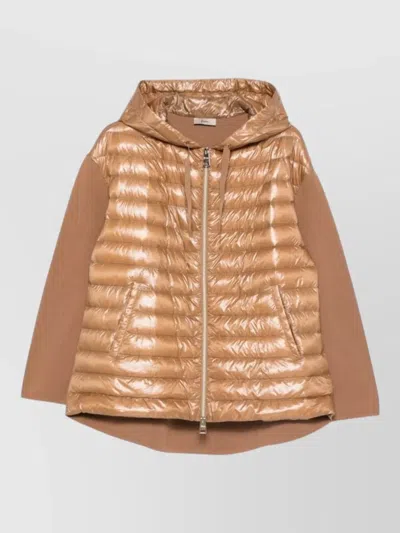Herno Hooded Down Jacket Long Sleeves Pockets In Brown