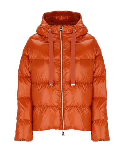 Herno Hooded Down Jacket In Orange
