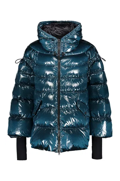 Herno Hooded Down Jacket With Shiny Zip Effect In Multi
