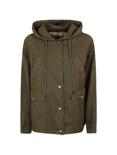 Herno Hooded Drawstring Jacket In Green