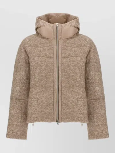 Herno Hooded Drawstring Padded Sequin Quilted Coat In Brown
