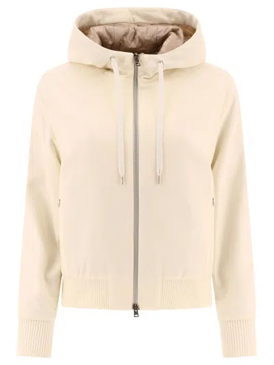 Herno Hooded Drawstring Zipped Down Jacket In White