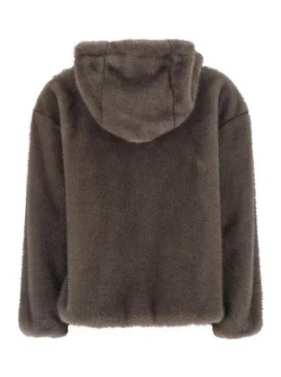 Herno Hooded Ecoleather Jacket With Drawstring And Zip Front In Brown