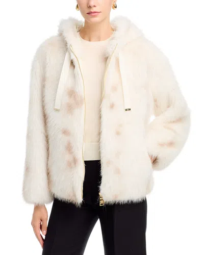 Herno Hooded Faux Fur Bomber Jacket In White