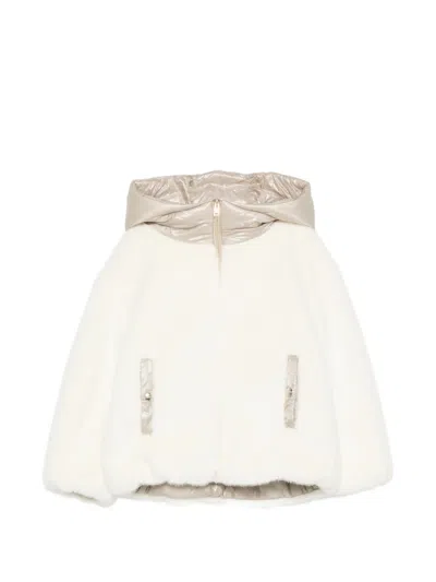 Herno Kids' Hooded Faux-fur Jacket In White