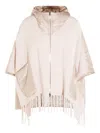 Herno Hooded Fringed Cape In Neutral