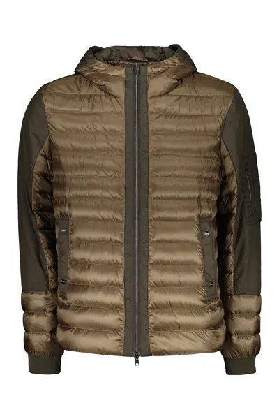 Herno Hooded Full-zip Down Jacket In Khaki