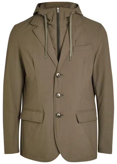 Herno Hooded-insert Layered Nylon Blazer Jacket In Green