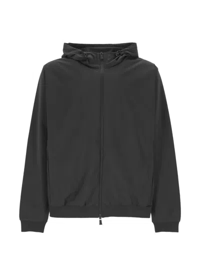 Herno Hooded Zip Blue White Polyester Jacket
