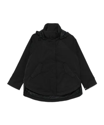Herno Oversized Metallic Crinkle Jacket With High Collar In Black