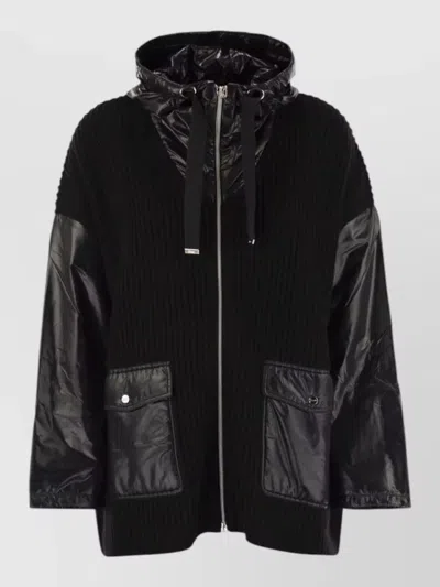 Herno Hooded Jacket Contrast Sleeves Front Pockets In Brown