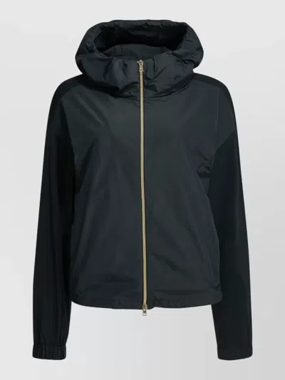 Herno Hooded Jacket Elasticated Cuffs Drawstring Hem In Blue