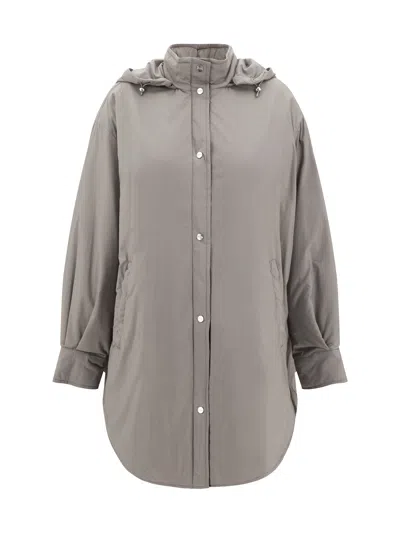 Herno Longline Hooded Jacket Adjustable Drawstring In Beige