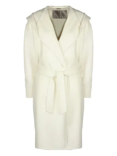 Herno Hooded Knit-sleeve Coat In Gray