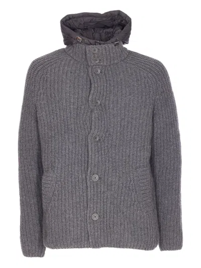 HERNO HOODED KNITTED PADDED JACKET