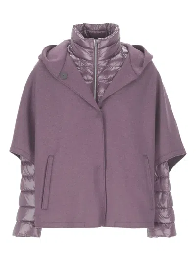 Herno Hooded Layered Coat In Purple