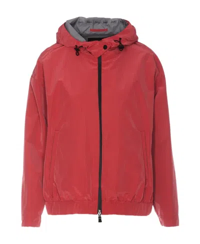 Herno Hooded Layered Shell Jacket In Red
