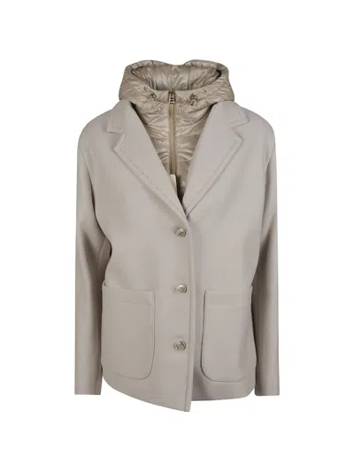 Herno Hooded Layered-detail Coat In Brown