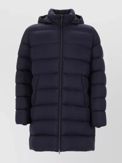 Herno Hooded Long Coat Quilted Design In Blue