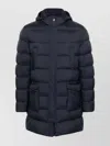 Herno Long Quilted Down Jacket With Hood And Flap Pockets In Blue