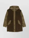 Herno Hooded Long Length Two-tone Jacket In Brown