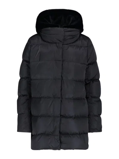 Herno Hooded Long Puffer Coat In Black