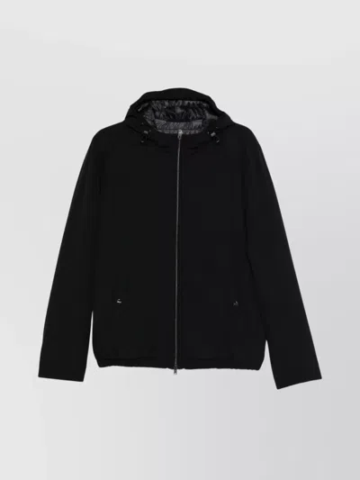 Herno Hooded Long Sleeve Jacket With Elasticated Hem In Black