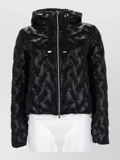 Herno Hooded Long Sleeve Quilted Coat Side Pockets In Black