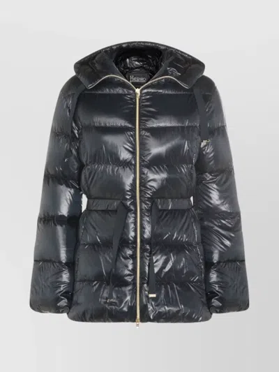 HERNO HOODED LONG SLEEVE QUILTED DOWN JACKET