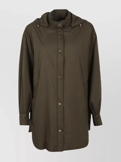 Herno Hooded Longline Jacket Adjustable Cuffs In Verde Beige