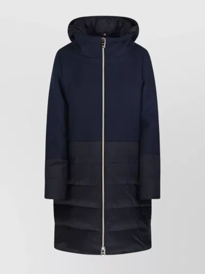 Herno Hooded Longline Quilted Down Jacket In Blue