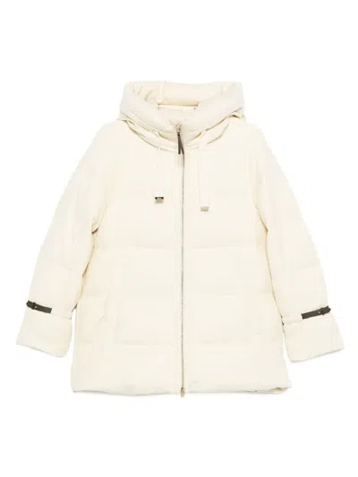 Herno Hooded Medium-length Wool Down Jacket With Zip In Nude