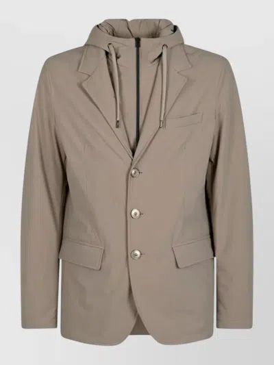 Herno Hooded Nylon Blazer Jacket Tailored Fit In Brown