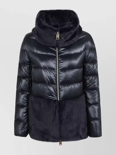 Herno Hooded Nylon Cape With Faux Fur Trim