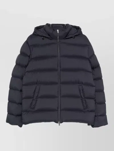 Herno Hooded Nylon Down Coat Quilted Pockets In Black