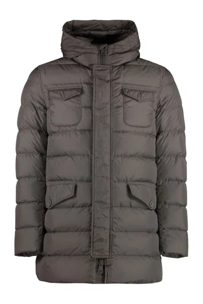Herno Hooded Nylon Down Jacket In Gray