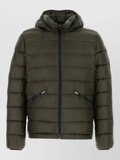Herno Hooded Nylon Down Jacket Quilted Design In Green