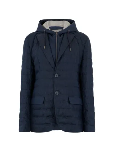 Herno Hooded Padded Blazer In Blue
