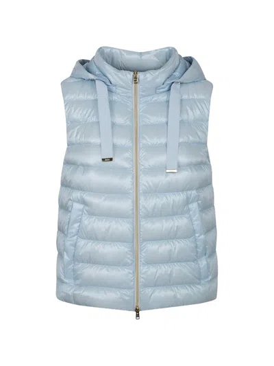 Herno Sleeveless Ultralight Down Jacket With Striped Quilting In Blue