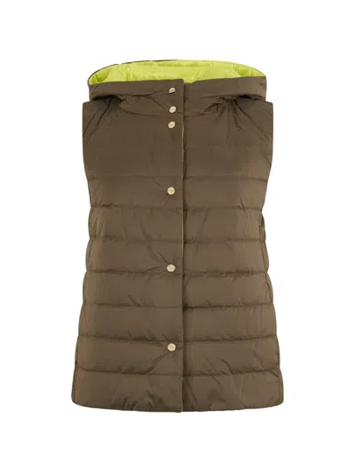 Herno Hooded Padded Gilet In Brown