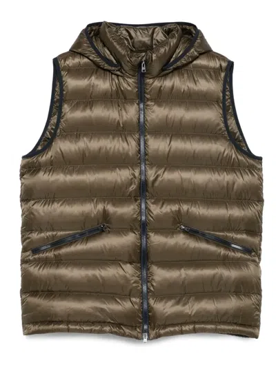 Herno Hooded Padded Gilet In Green