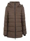 Herno Long Hooded Padded Quilted Jacket In Brown