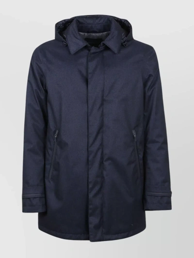 Herno Hooded Padded Jacket With Side Pockets In Blue