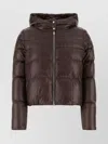 Herno Brown Cropped Down Jacket With Fixed Hood With Snap Buttons In Tech Fabric Woman In Brown