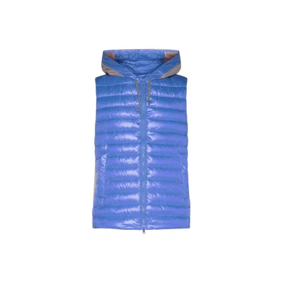 Herno Hooded Padded Zip-up Vest Jacket In Blue