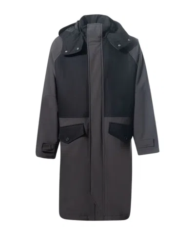 Herno Hooded Panelled Parka Coat In Gray